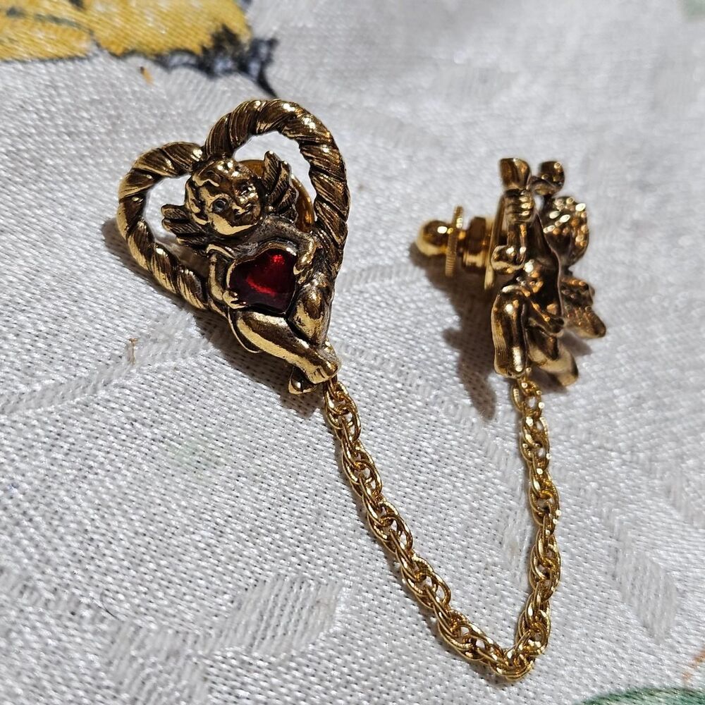 vintage romantic whimsical cupid angels chain brooch